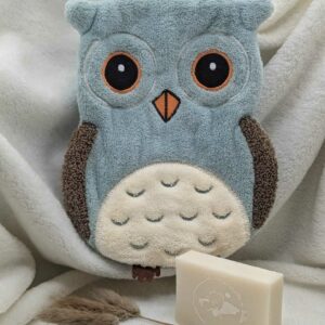Serviette à suspendre hibou bleu claire