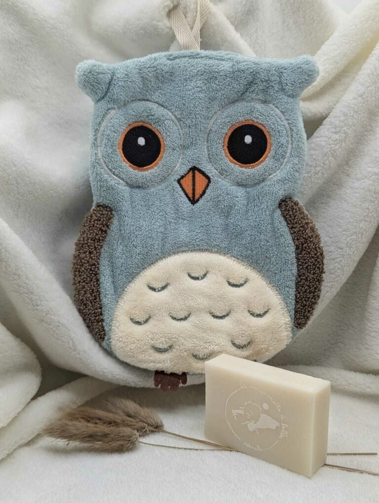Serviette à suspendre hibou bleu claire